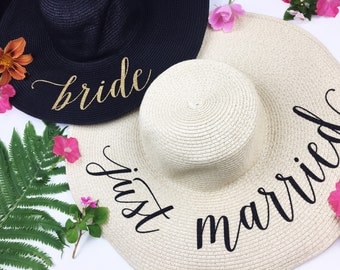 Floppy Sun Hat - Sequin Sun Hat - Bride Hat - Beach hat - Custom floppy hat - Bride to be hat - Beach Bride - Just Married Hat - Honeymoon