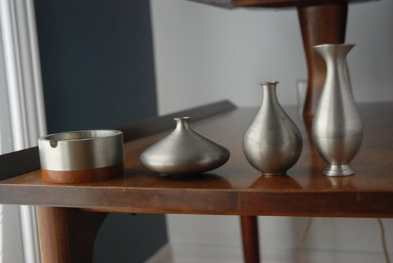 Mid Century Selangor Pewter /ashtray & 3 tiny vases