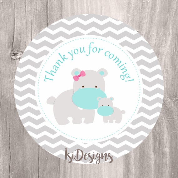 Hippo Favor Tags Instant Printable Grey And Teal Thank Il 570xn
