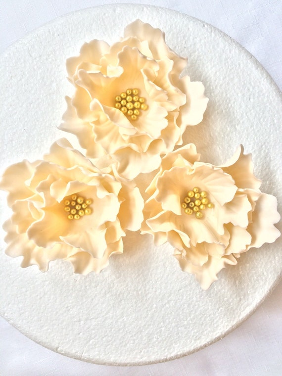 fondant flowers 3 ivory large Peony Fondant by InscribingLives