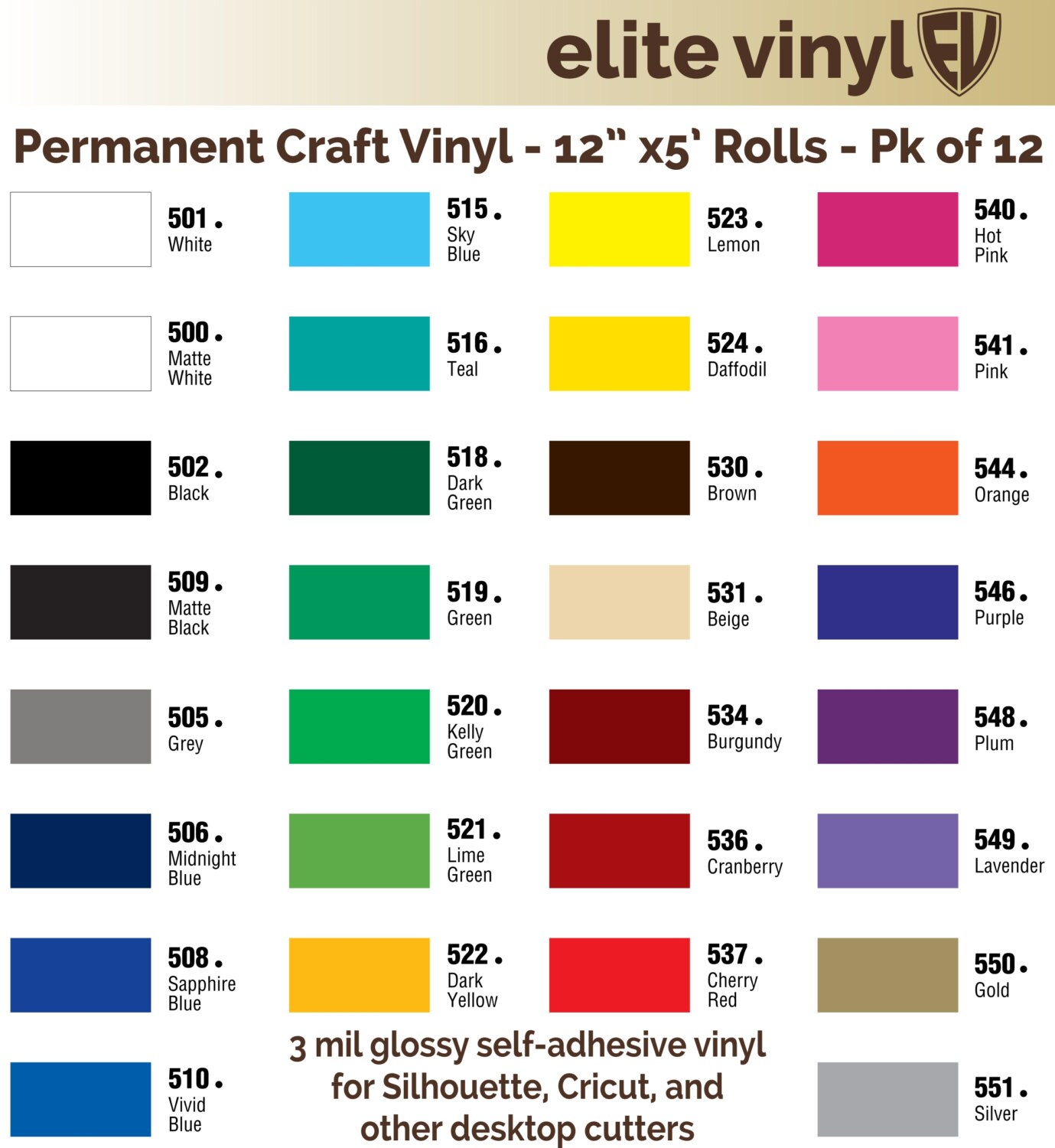 12 Rolls 12x5' Permanent Adhesive Vinyl for