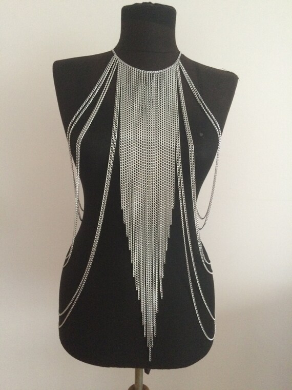 silver body chain body necklace dress chain multi chain