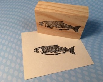 Hand carved rubber stamp - salmon design.