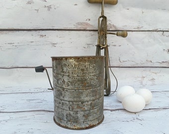 1940's Bromwell measuring flour sifter, rustic farmhouse cottage kitchen decor, food photography props