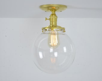 8 Inch Flush Mount Ceiling Light, Ceiling Mounted Fixture, Unfinished Brass Light, 8" Globe