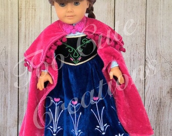 Princess Anna with Cape Frozen Costume made to fit like american girl clothes 18 inch doll accessories