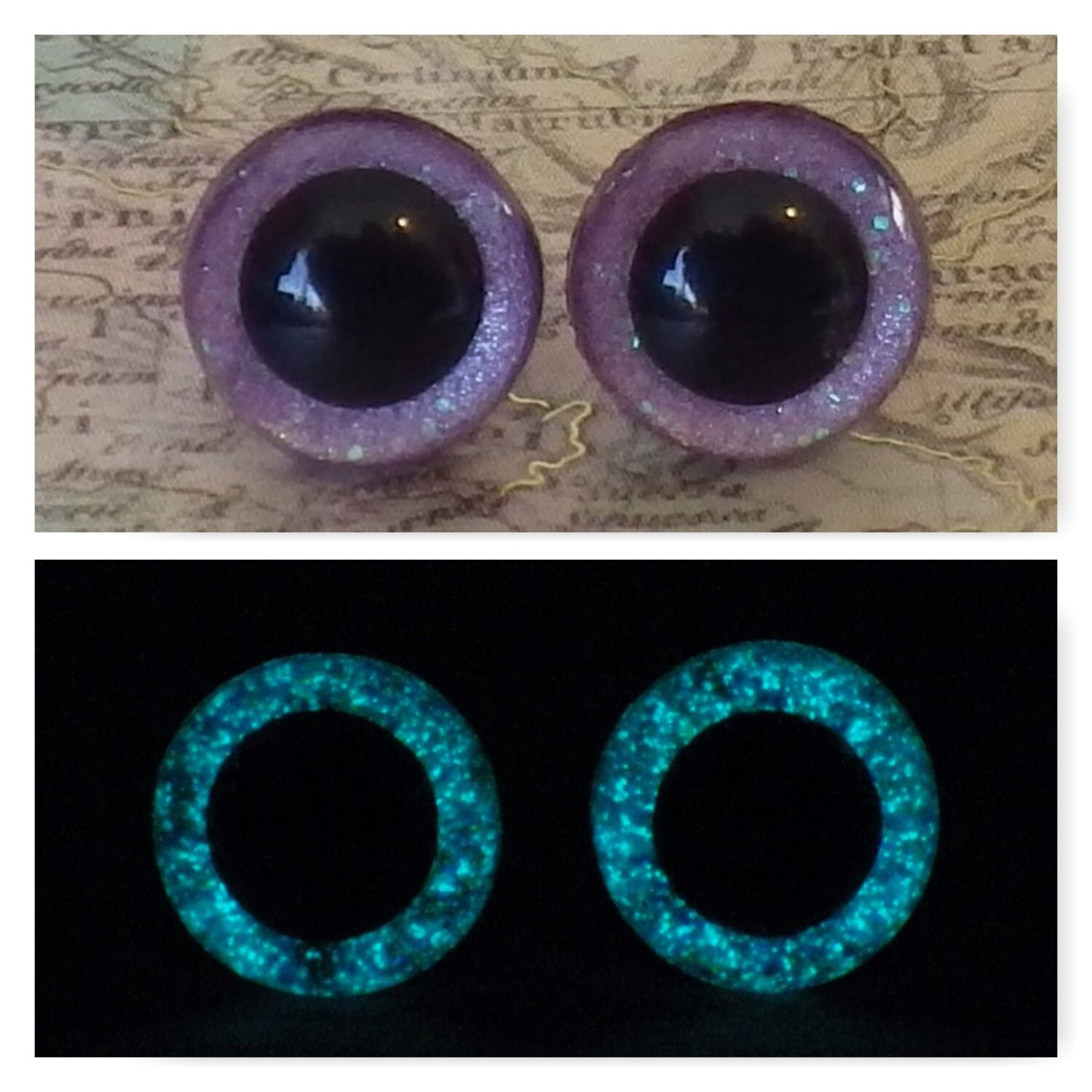 9mm Glow In The Dark Eyes Purple Glitter Safety Eyes With