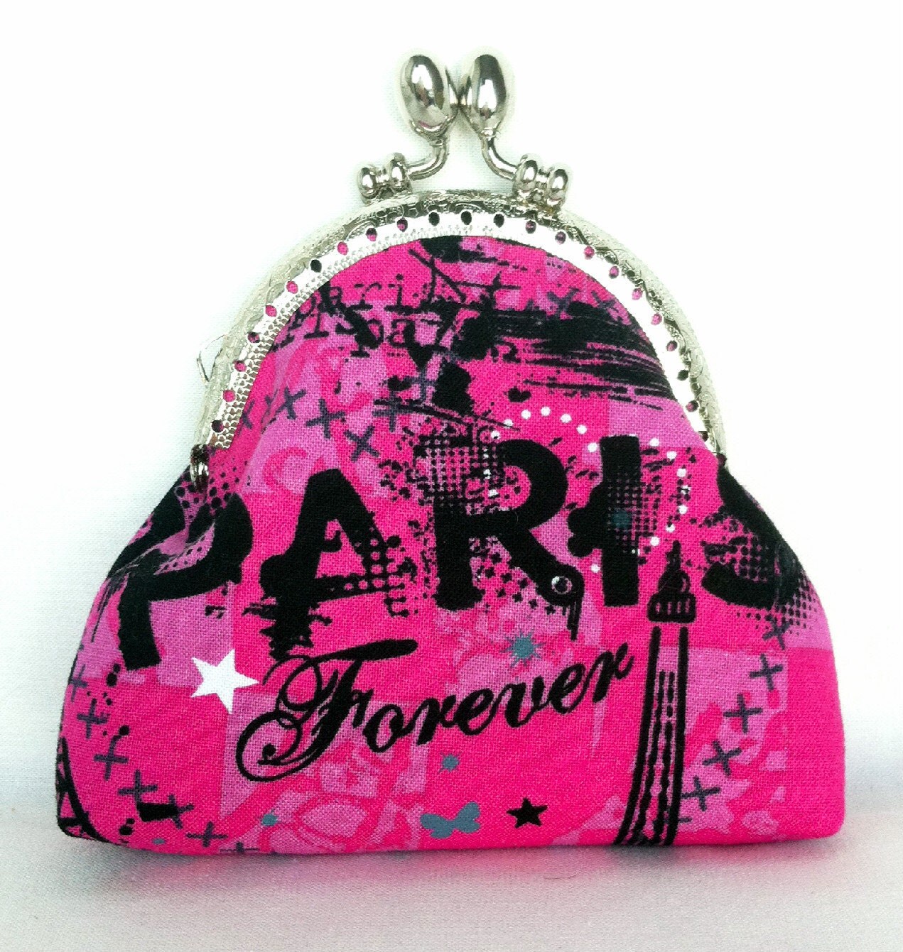 coin purse change purse credit card purse Paris hot pink and