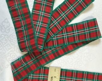 Sold by the Yard. Plaid Christmas Ribbon Plaid Ribbon, 2“ Wide. Rayon/Acetate. Made in England. Red white and Green Ribbon.