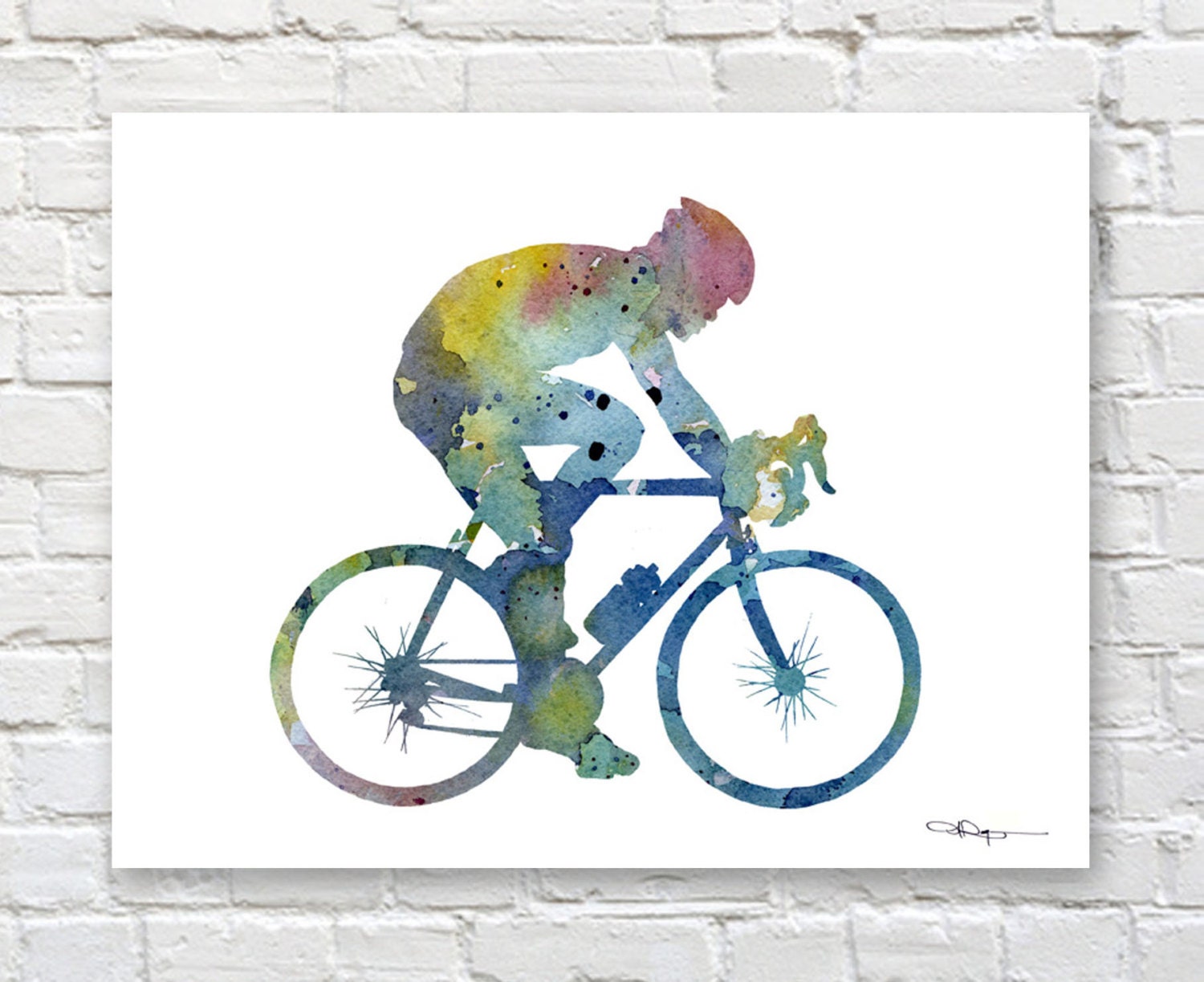 Cycling Art Print Abstract Watercolor Painting by 1GalleryAbove