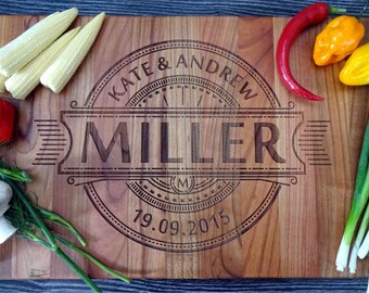 Personalized Engraved couple Cutting Board, Custom Wedding Date & Names, Anniversary Gift, Cherry Wedding Cutting Board. Bridal Shower Gift