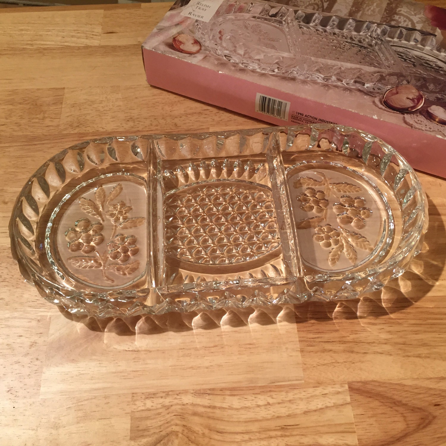 Vintage Crystal d’Adriana Lead Crystal 3Part Relish Tray, ‘Cameo