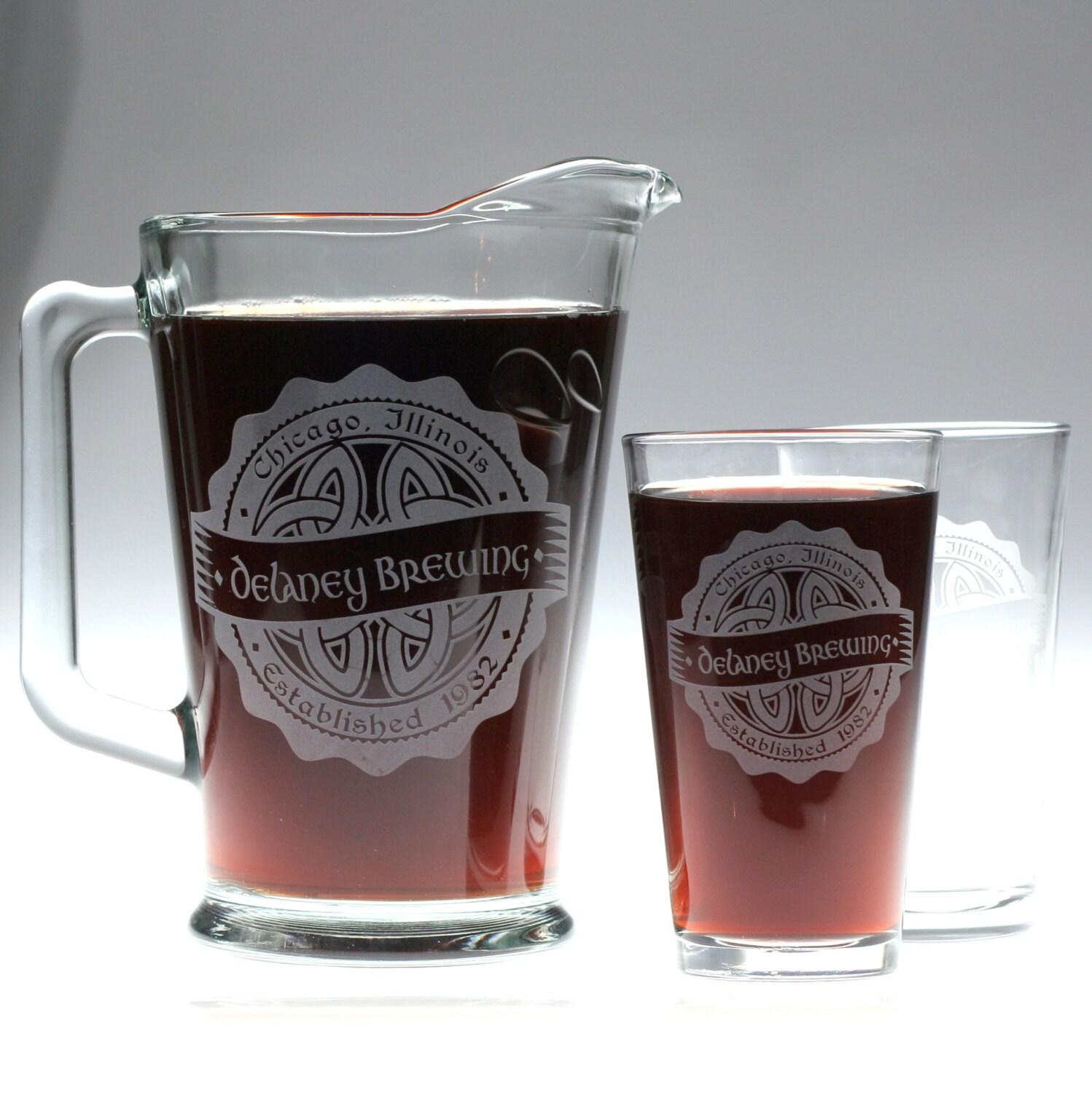 Personalized Beer Pitcher and glass set by GlassBlastedHomeBrew