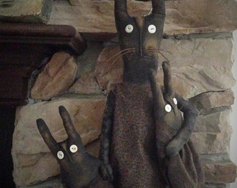 Primitive Black Bunny Easter Rabbit Spring Family