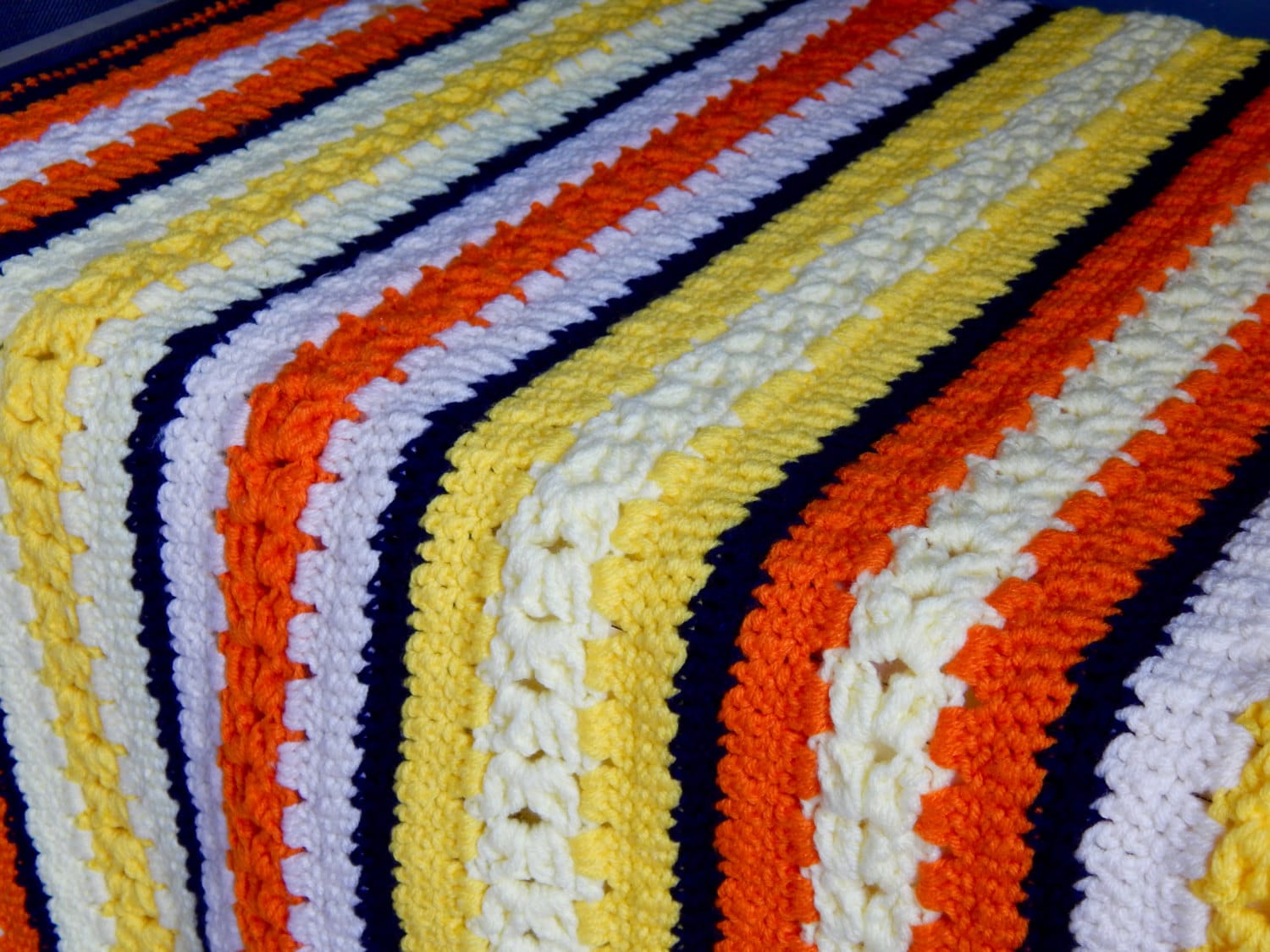 Vintage Crochet Blanket/Vintage Throw/Handmade Blanket/Stripe