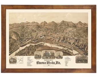 Buena Vista, VA 1891 Bird's Eye View; 24x36 Print from a Vintage Lithograph