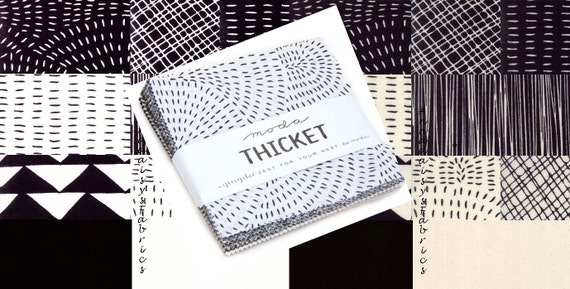 Moda Thicket Charm Pack, 48200PP Gingiber, 42 Pre-cut 5" Squares, Black and Cream, Black and White Fabric Bundle, Cotton