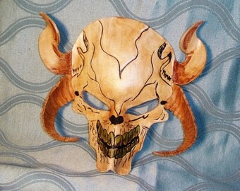 Handmade in Canada genuine leather kids skull mask with horns