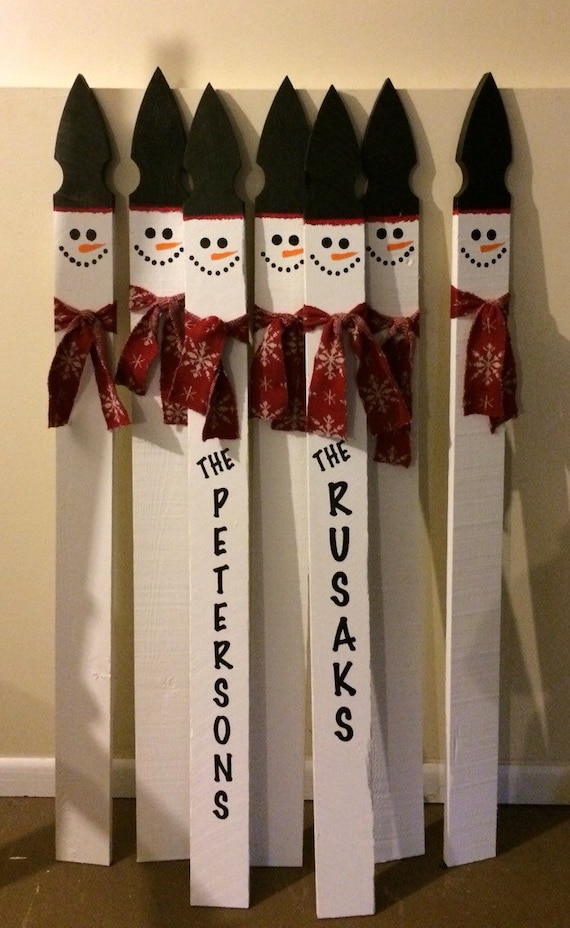 Hand Painted Personalized Snowman Fence Post Picket Holiday