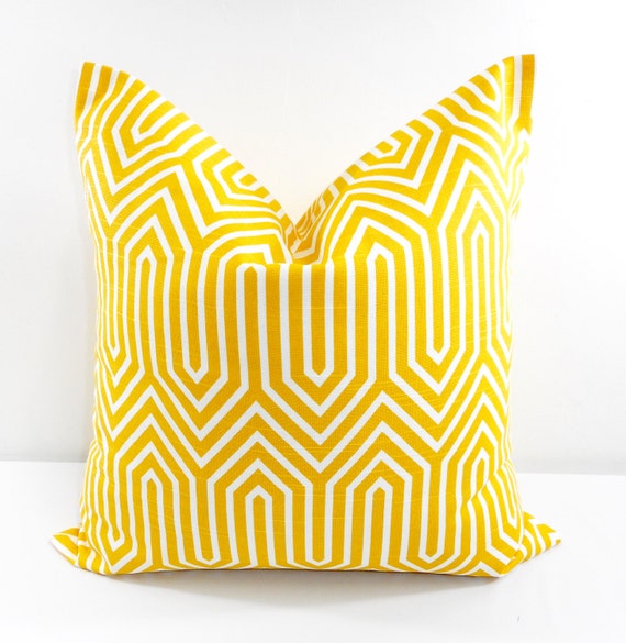 Yellow Pillow Cover. Corn yellow and White Pillow