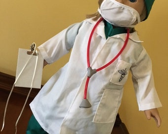 SALE Fits American Girl Doll Clothes for boy or girl Scrubs Doctor Nurse Surgical Lab Coat for 18" doll, EVERYTHING INCLUDED!