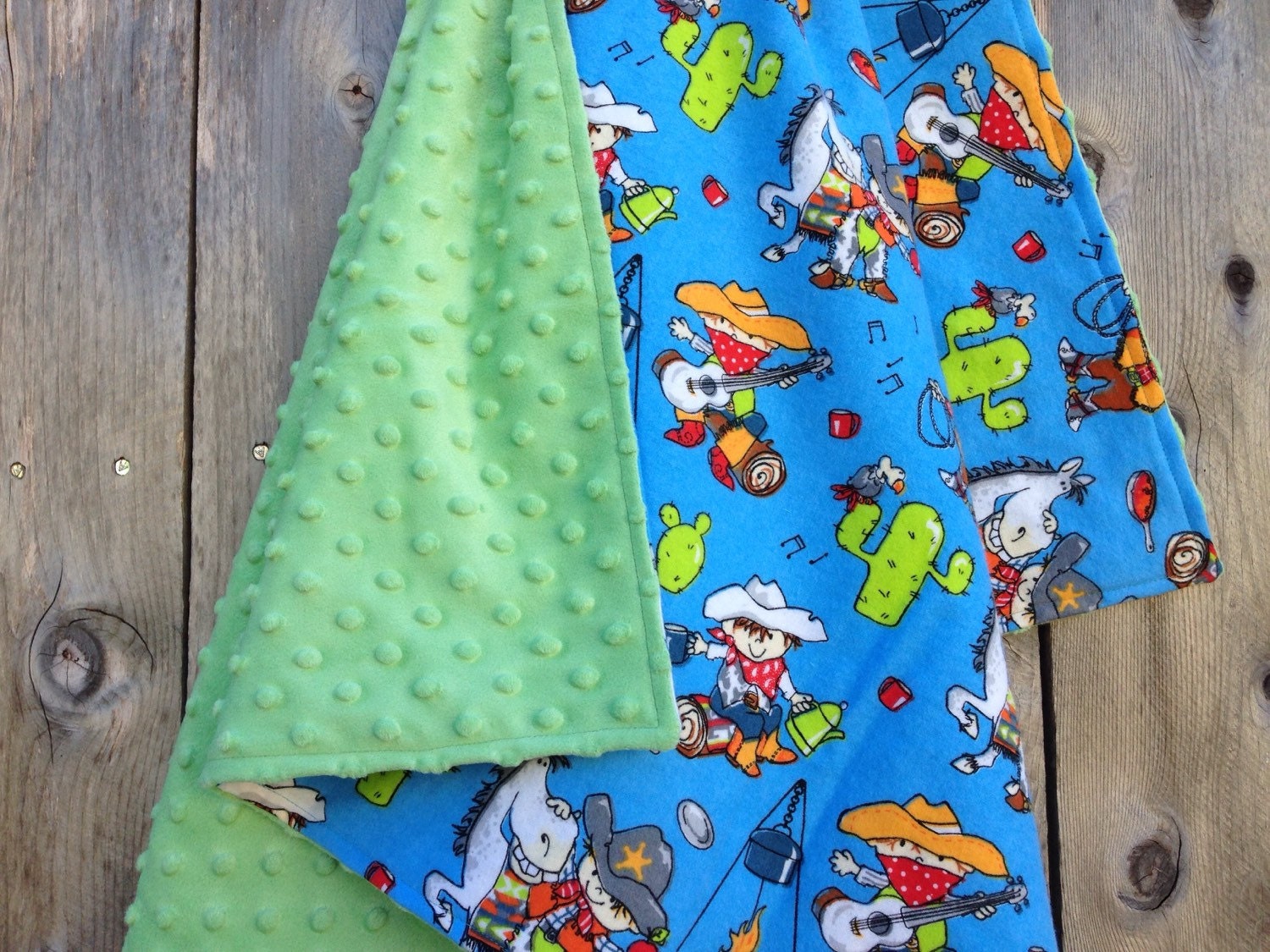 Little cowboy baby blanket baby western theme blanket blue