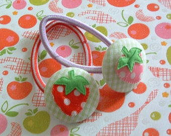 Strawberries and Gingham Plaid button Ponytail Holders for the Holidays