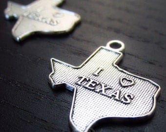 I Love Texas Charms - 10/20/50 Wholesale Texas State Silhouette Antiqued Silver Plated Pendant Findings C8601