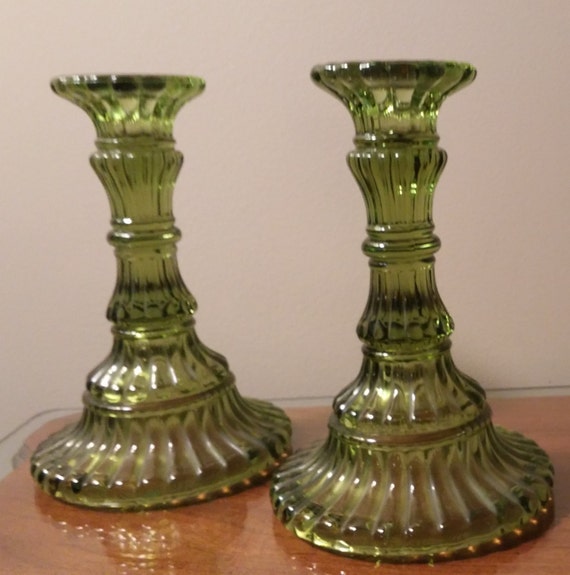 Vintage Green Glass Candle Holders 4