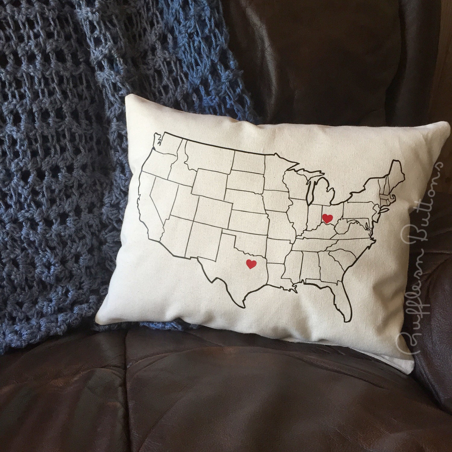 US map pillow long distance love wedding gift rustic decor
