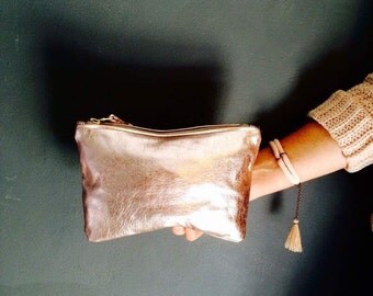 ROSELLA light pink clutch. Metallic leather clutch. Leather clutch bag.