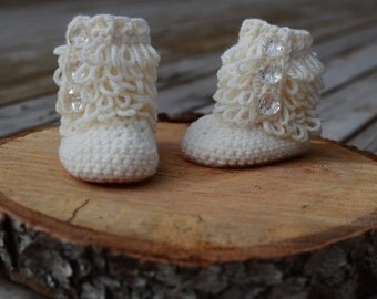 Crochet Baby booties, Loopy Booties, Baby Booties, Jewel Booties, Baby girl Booties