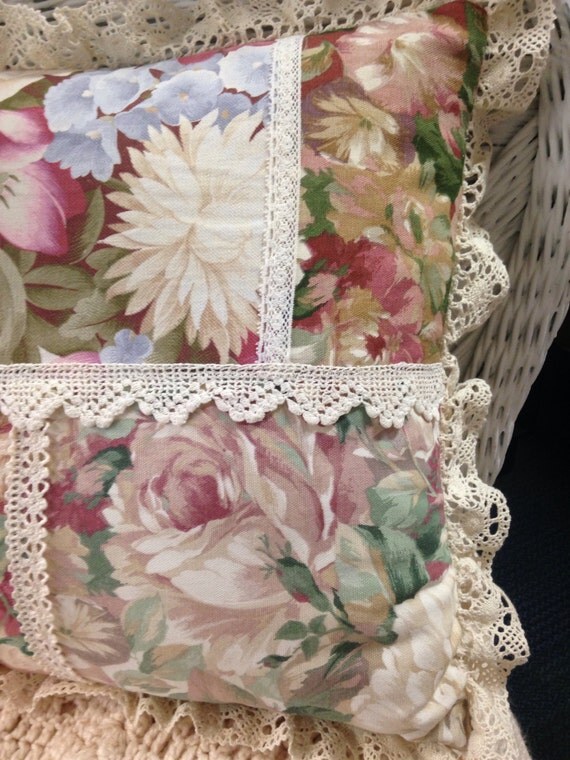 Vintage 1950's Barkcloth Pillow embellished with Vintage