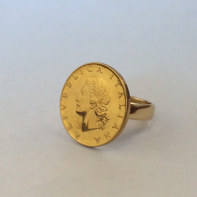 Vintage 1981 Italian Coin Gold Ring Repvbblica Italiana Coin