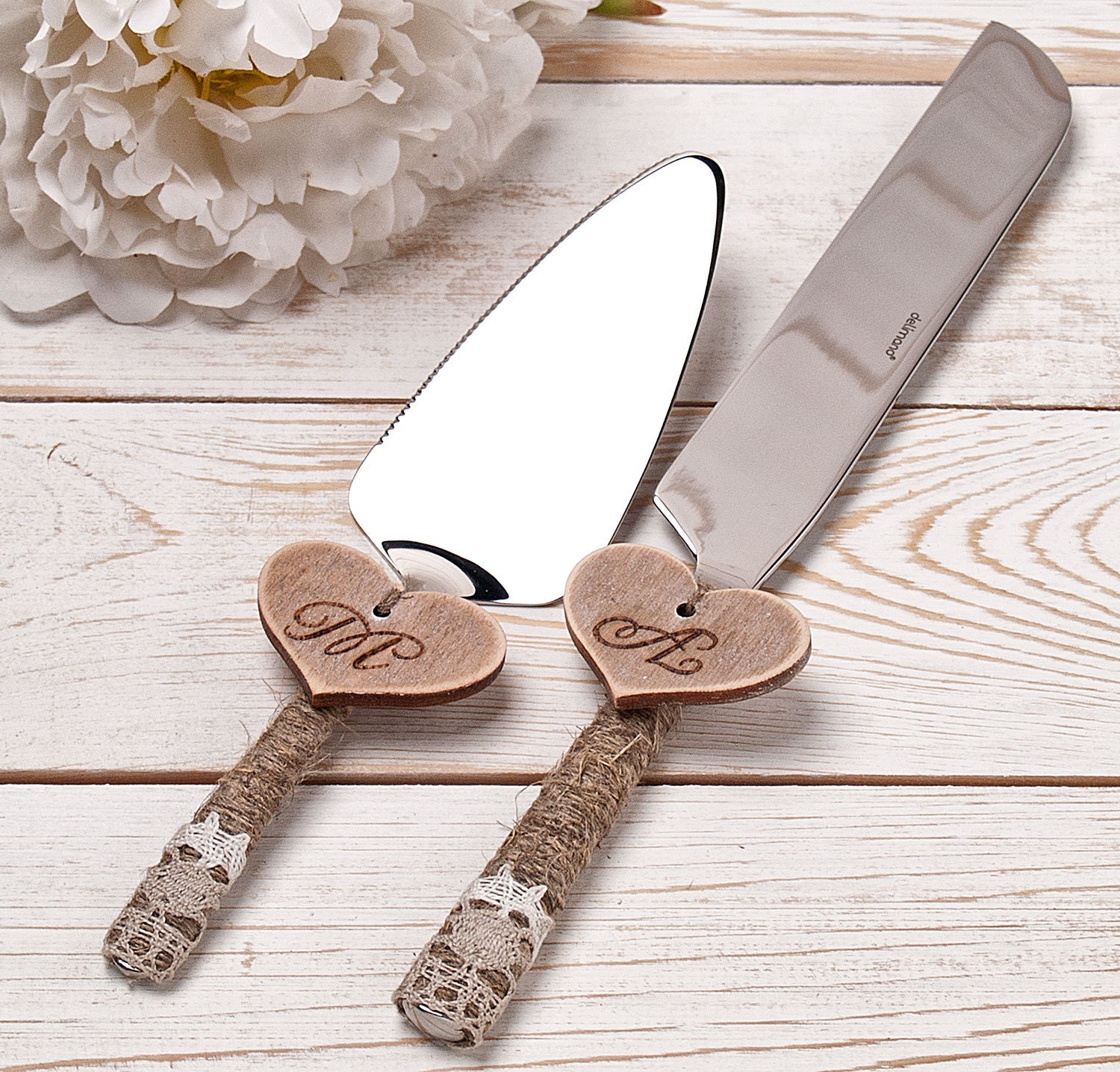 Wedding Cake Server and Knife Rustic Wedding Cake Serving Set