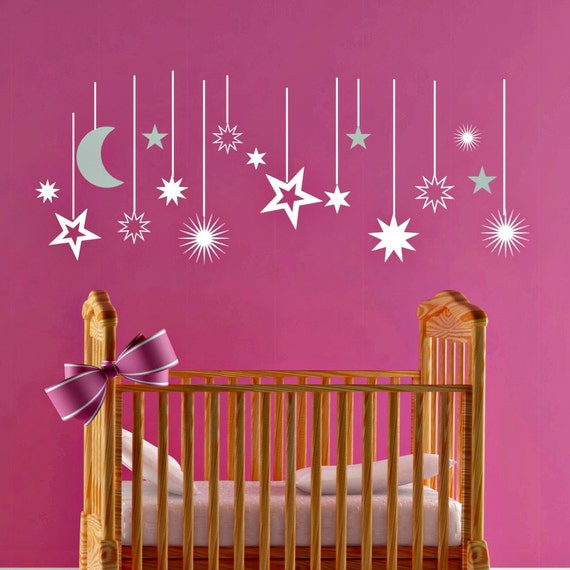 Moon and Stars Decals Moon Wall Decals Moon Nursery Decals