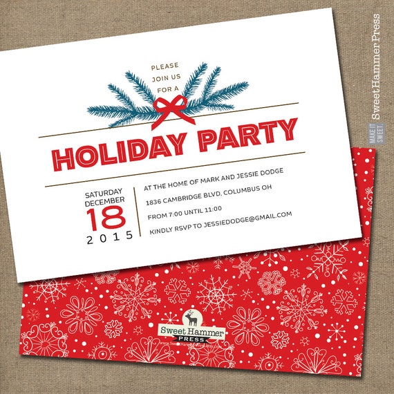 Classic Holiday Party Invitation Digital or Printed Christmas