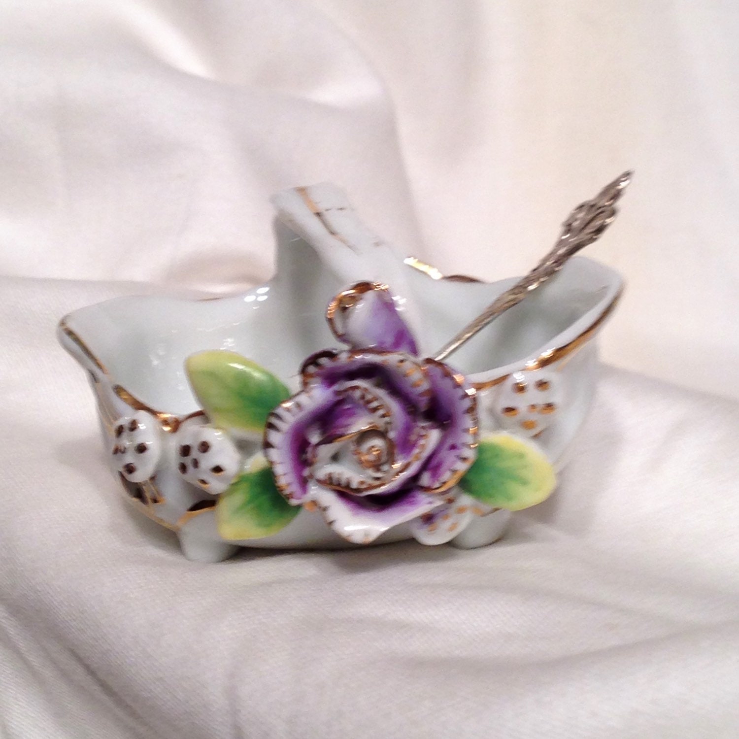 Miniature Porcelain Basket Made in Occupied Japan with Floral