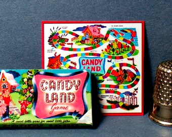 Candy Land Game - Dollhouse Miniature - 1:12 scale - Dollhouse Accessory - Game Box & Game Board 1950s to 1960s Dollhouse Candyland Game