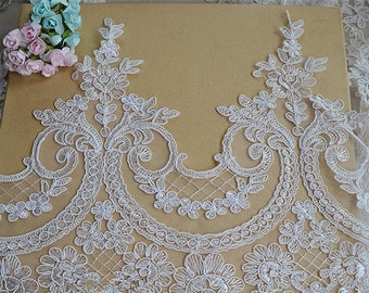 Ivory Lace Trim, Floral Lace Fabric, Vintage Flower Lace Trim, 9.5 inches Wide for Dress, Veilling,Costume,Craft Making 1 Yard