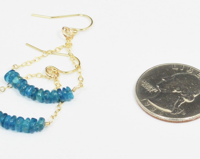 Apatite Earrings, Delicate Earrings, Gold Earrings, Sterling Earrings, Rose Earrings, Copper, Dangle Earrings, Gemstone, Blue Earring