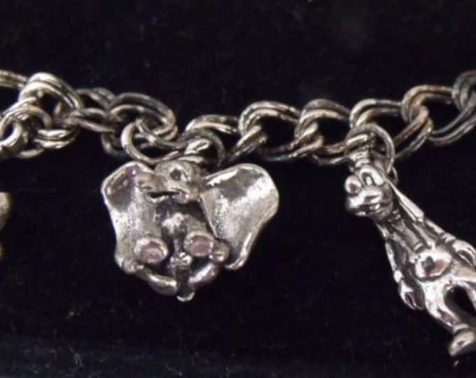 Storewide 25% Off SALE Vintage Sterling Silver Walt Disney's Magic Kingdom Charm Bracelet Featuring 7 Original Charms Of Mickey, Minnie, Tin