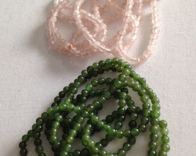 Storewide 25% Off SALE Vintage Pink Rosé & Jade Green Complimentary Petite Beaded Necklace Set Featuring Intricate Swirling Design Accents