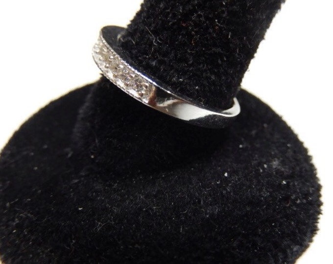Storewide 25% Off SALE Vintage Sterling Silver Faceted Channel Set Diamond Engagement Ring Featuring Eternity Set Design