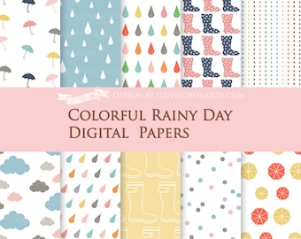 Colorful Rainy Day Digital Paper Pack - Instant Download - DP067