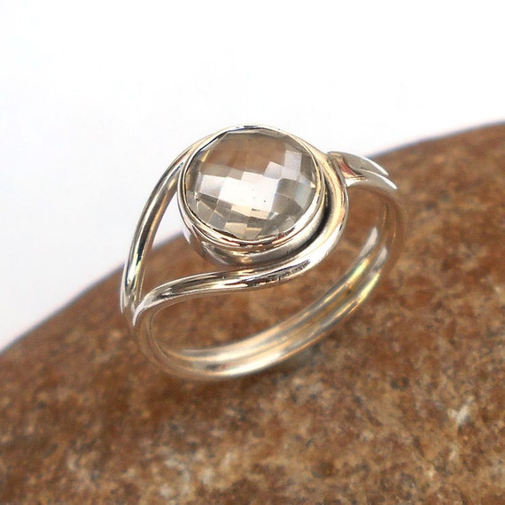Clear quartz Ring Crystal quartz Ring Faceted by 925silverArt