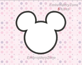 Head Mickey Mouse. Applique machine embroidery design. Instant Download. Hoop 4x4 6x10 & 5x7. Five sizes. Symbol of Disney