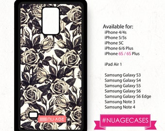 Cute Note 3 Case Vintage Floral Galaxy S4 Roses Pattern Cover Floral Note 4 Case Black Roses Galaxy S6 Case Galaxy S6 Edge Case Dark Floral