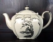 Beautiful Sadler Cube Tea Pot, Vintage Teapot, Black Toile Landscape 1809 Beautiful Sadler Cube Tea Pot, Vintage Teapot, Black Toile Landscape 1809