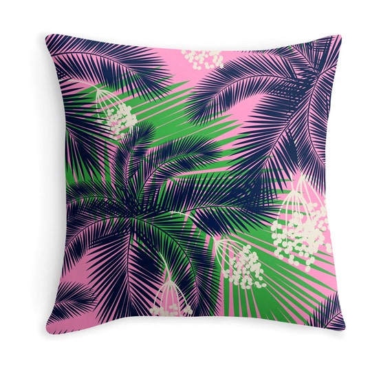 Plants on pink - Tropical Leaves - Banana Leaves - Palm Trees - Pattern - Decor Pillow